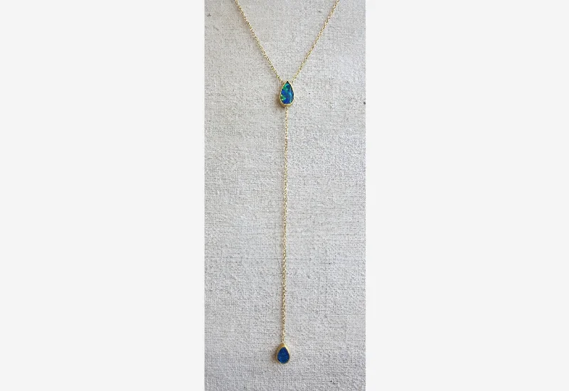 Ocean shell necklaces-Double Opal Drop Necklace