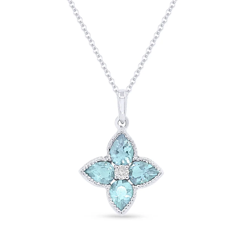 Infinity design necklaces-0.78Ct Blue Topaz 16"pendant Necklace In 14K White Gold