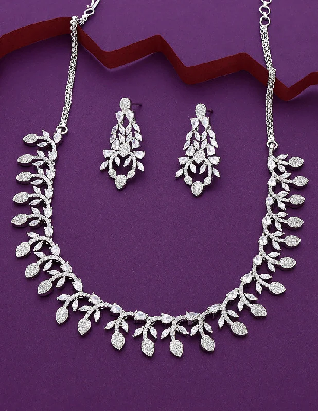 Enamel coated necklaces-Designer Rhodium Polish Zirconia Necklace Set