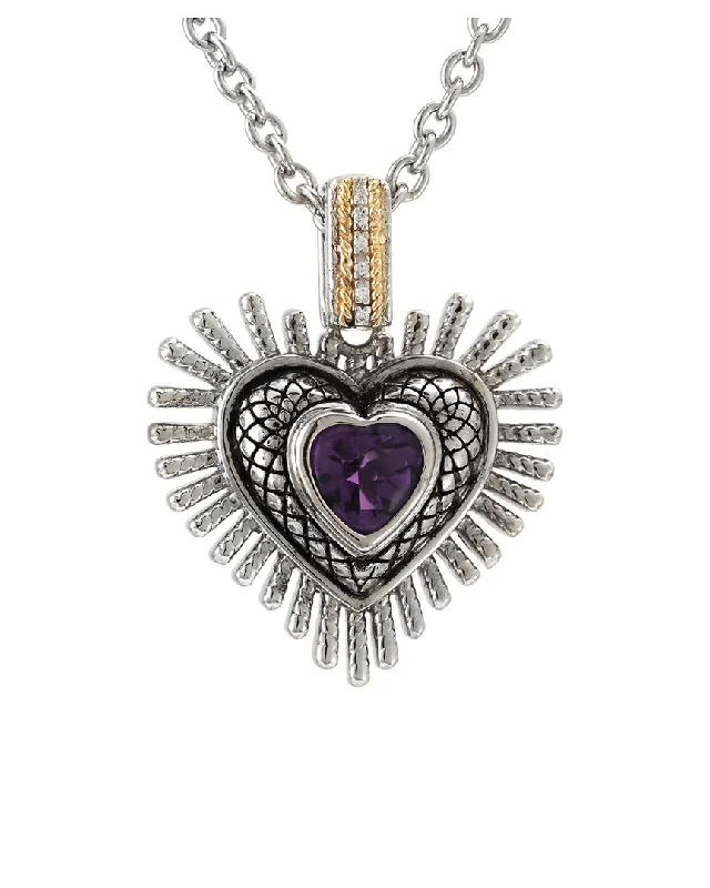 Layered silver necklaces-Andrea Candela Pluma 18K Over Silver 1.10 ct. tw. Diamond & Amethyst Necklace