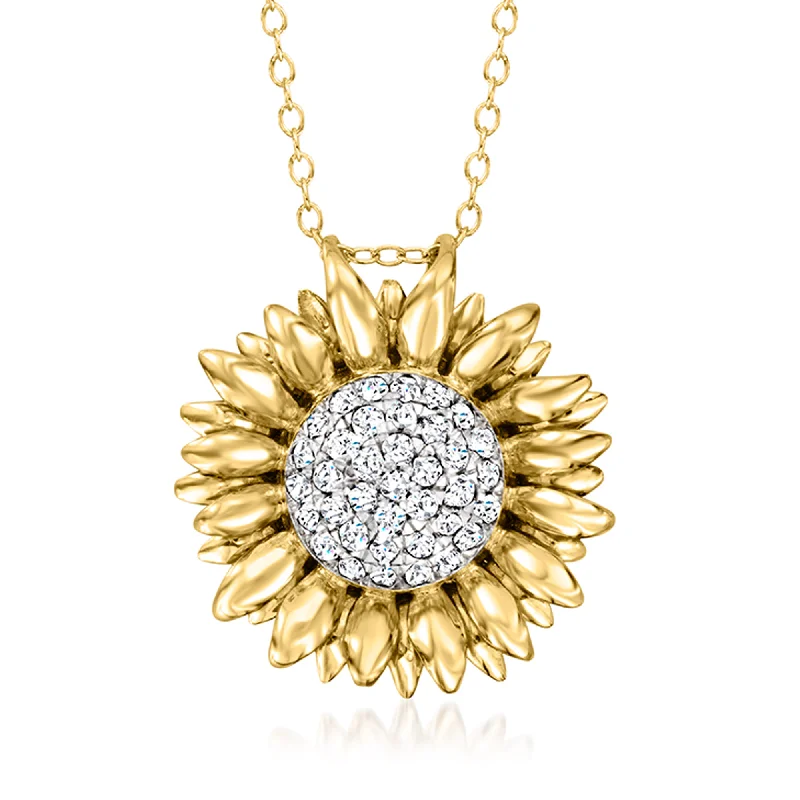 Zodiac charm necklaces-Ross-Simons Diamond Sunflower Pendant Necklace in 18kt Gold Over Sterling