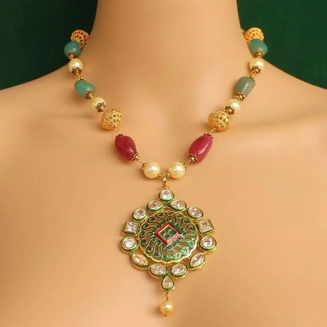 Custom initial necklaces-Stone & Kundan Necklace Multicolor