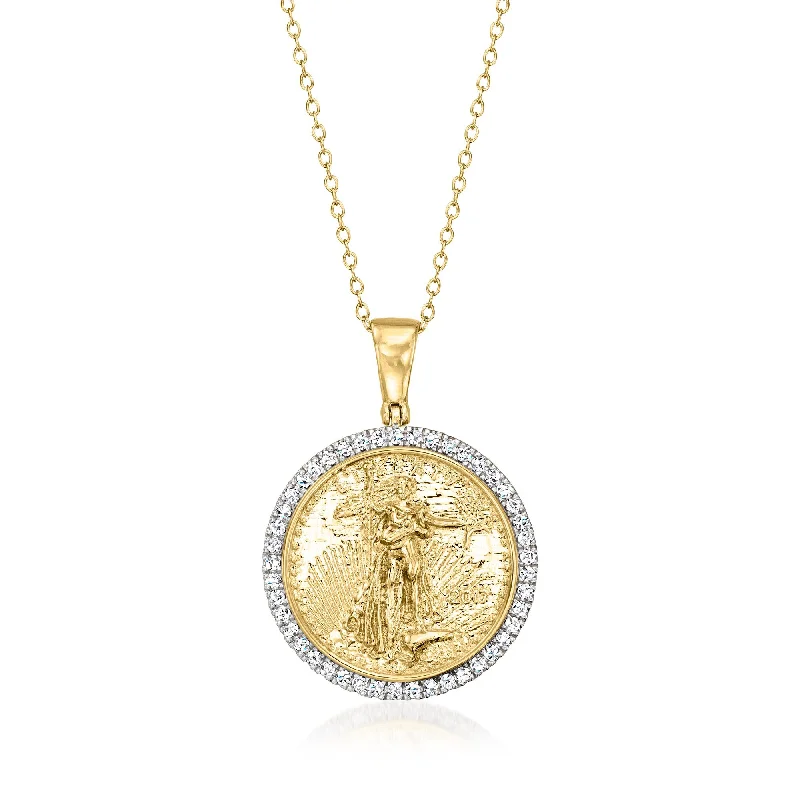 Starry night necklaces-Ross-Simons Diamond Replica Liberty Coin Pendant Necklace in 18kt Gold Over Sterling