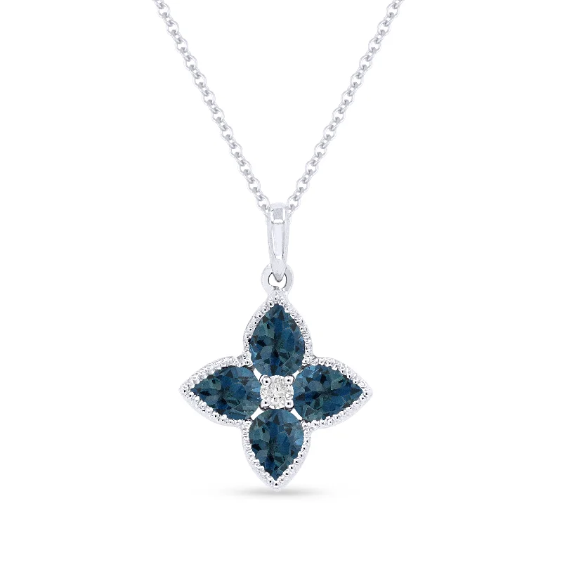 Mixed metal necklaces-0.87Ct London Blue Topaz 16"pendant Necklace In 14K White Gold