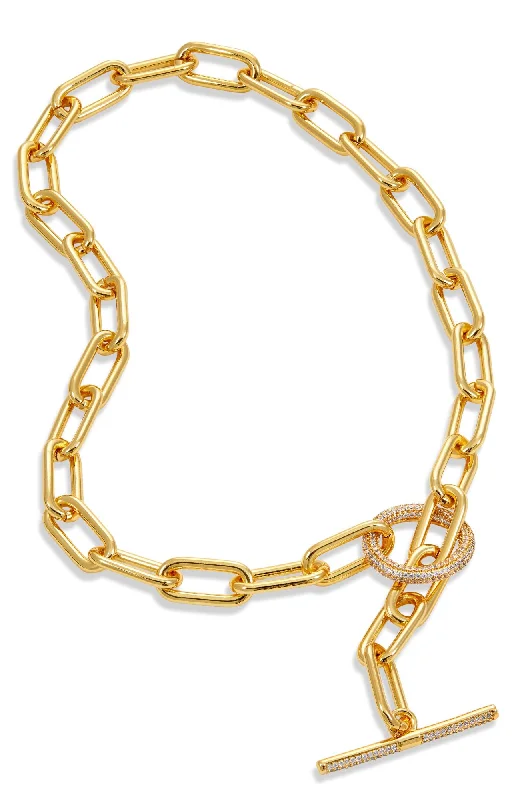 Luxe diamond necklaces-GOLD PLATED PAPERCLIP CZ TOGGLE NECKLACE