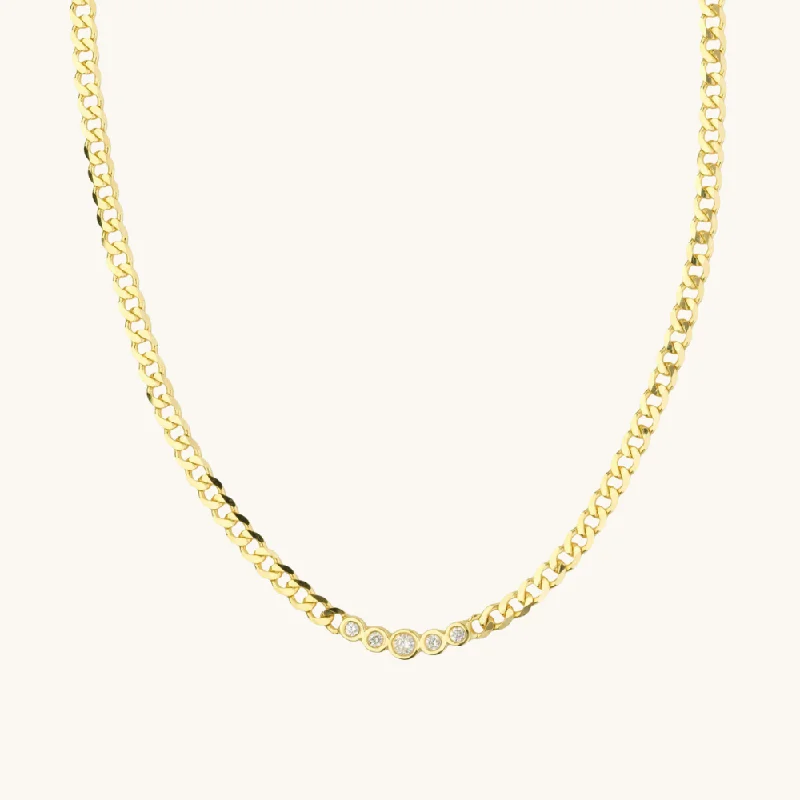 Luxe diamond necklaces-Diamond Bezel Curb Chain Necklace