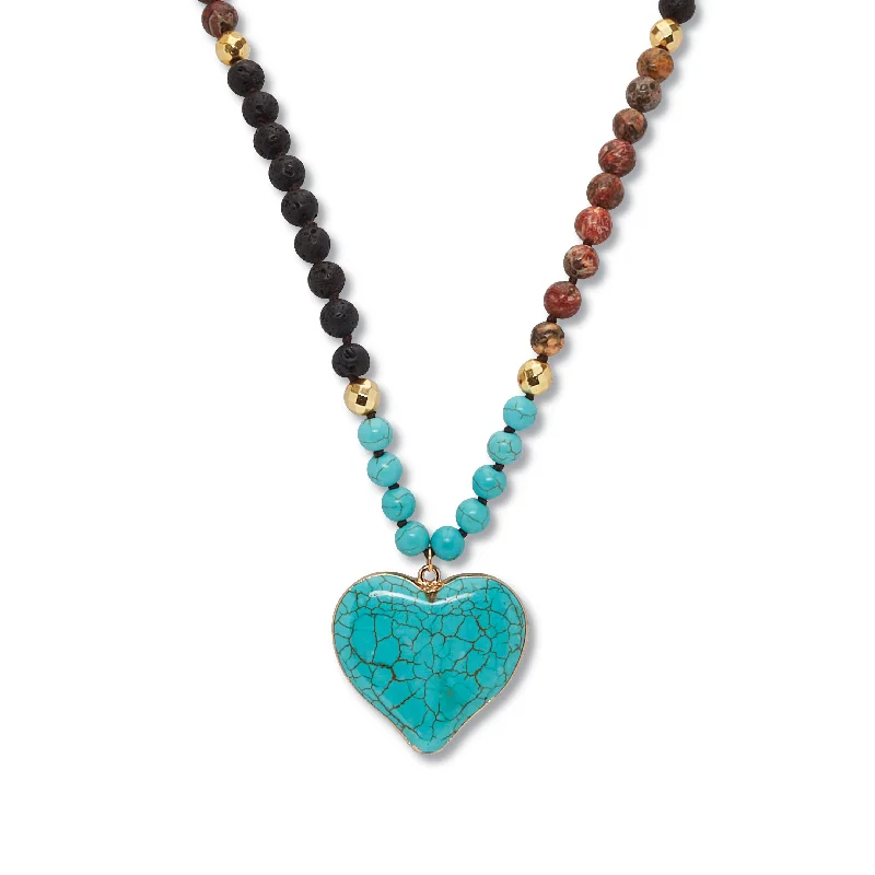 Turquoise gem necklaces-Genuine Turquoise Jasper Heart Pendant Necklace 34 Inch