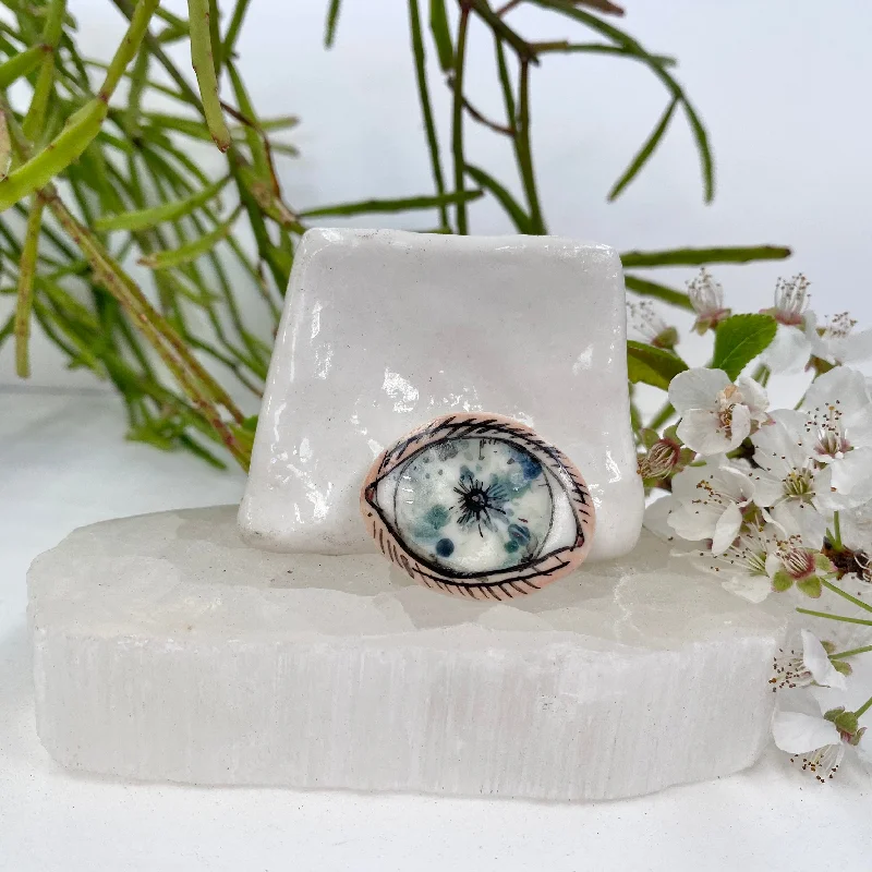 Organic design brooches-‘The Protective Eye’ Hand Painted Porcelain Brooch