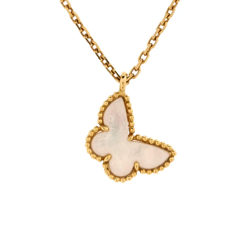 Statement collar necklaces-Sweet Alhambra Butterfly Pendant Necklace 18K Yellow Gold and Mother of Pearl