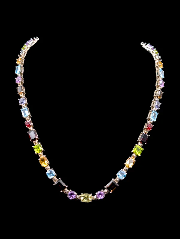 Ocean shell necklaces-Vintage Gorgeous Genuine Multi-Gemstone Graduating Necklace