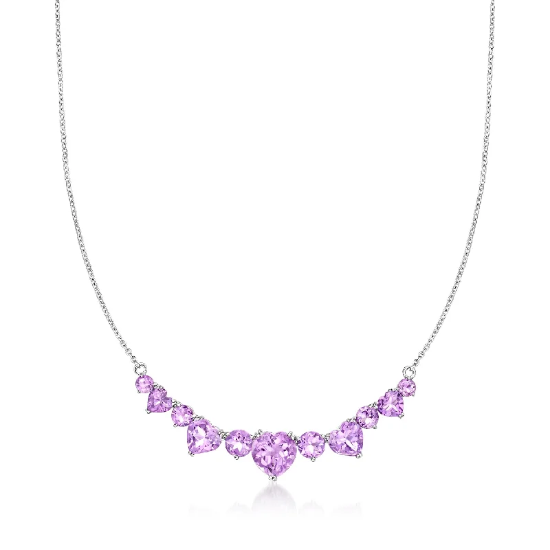 Bold link necklaces-Ross-Simons Amethyst Hearts Necklace in Sterling Silver