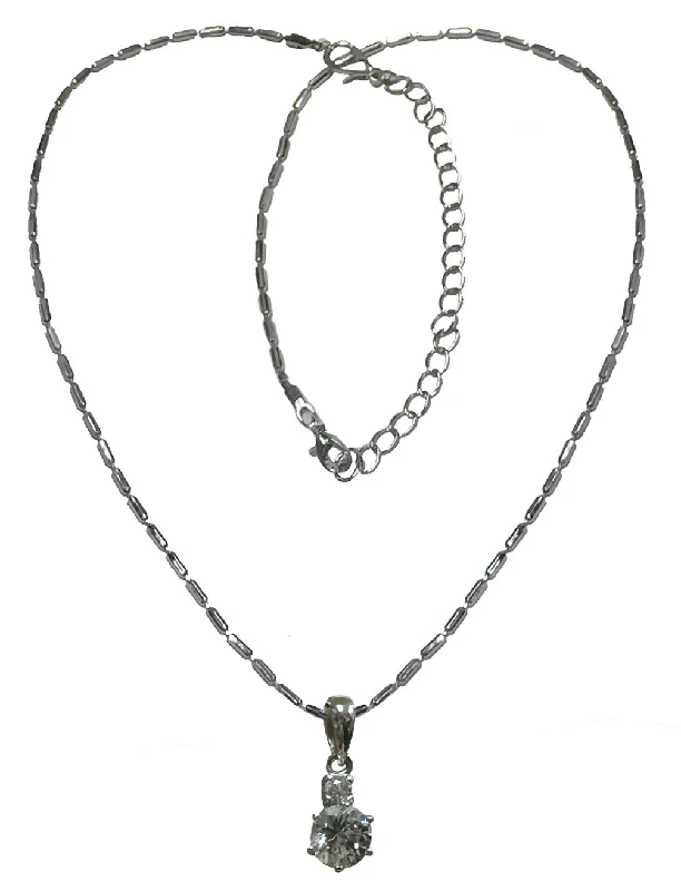 Layered silver necklaces-﻿Bella Necklace Chain and CZ Solitaire Stone Pendant AC85800-1cryWhite