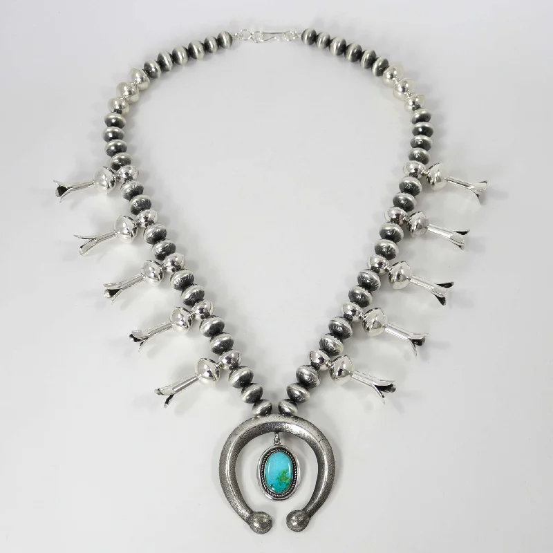 Tribal braid necklaces-Kingman Turquoise Squash Blossom Necklace