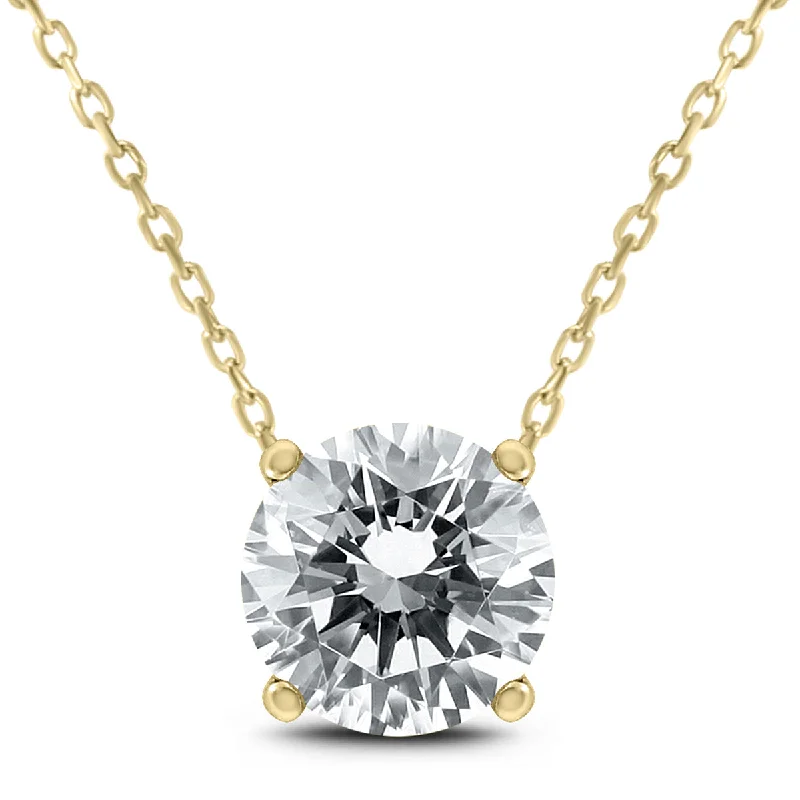 Chevron design necklaces-1 Carat Floating Round Diamond Solitaire Necklace In 14K Yellow Gold