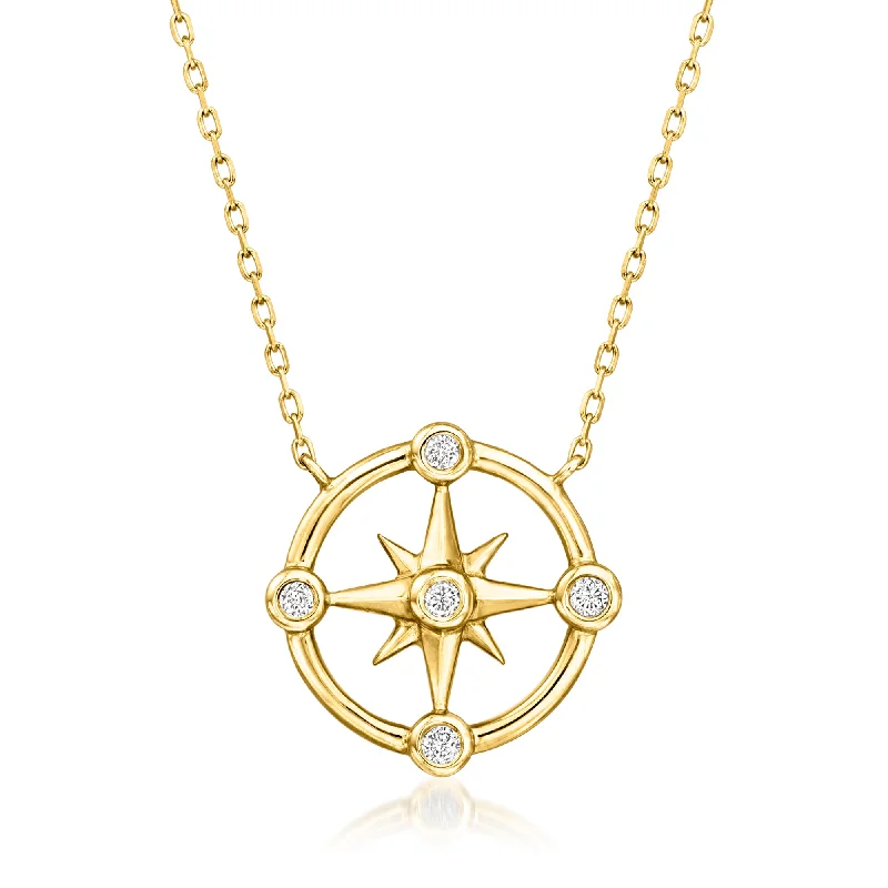 Statement collar necklaces-RS Pure by Ross-Simons Diamond Compass Necklace in 14kt Yellow Gold