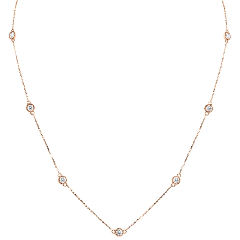 Geometric chain necklaces-2 Carat Tw Bezel Set Diamond Station Necklace In 14K Rose Gold