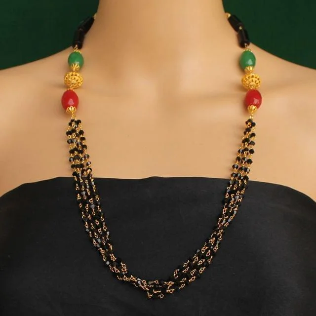 Sleek chain necklaces-Multi Strings Beaded Necklace Black