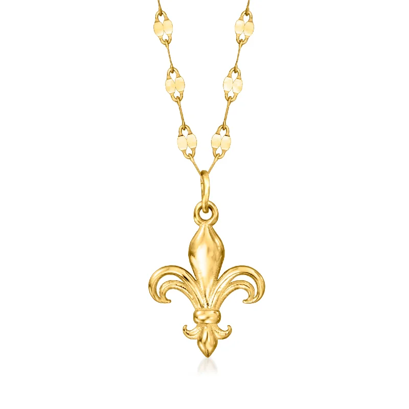 Oval stone necklaces-Ross-Simons Italian 14kt Yellow Gold Fleur-De-Lis Necklace