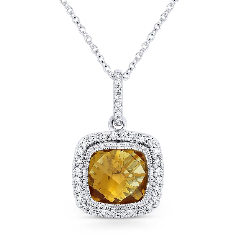 Tennis chain necklaces-2.39Ct Citrine 16"pendant Necklace In 14K White Gold