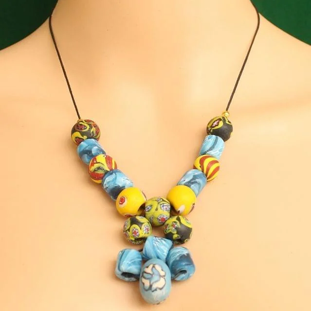 Chevron design necklaces-Ceramic Beaded Necklace MultiColor