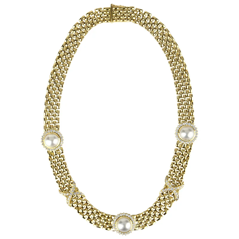 Wide bib necklaces-Necklace - South Sea Pearl And Diamond (2291F)