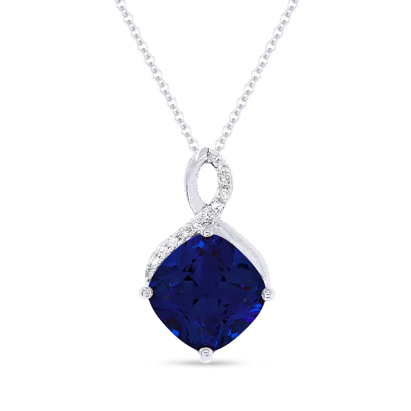 Celestial bead necklaces-2.90Ct Created Sapphire 16"pendant Necklace In 14K White Gold