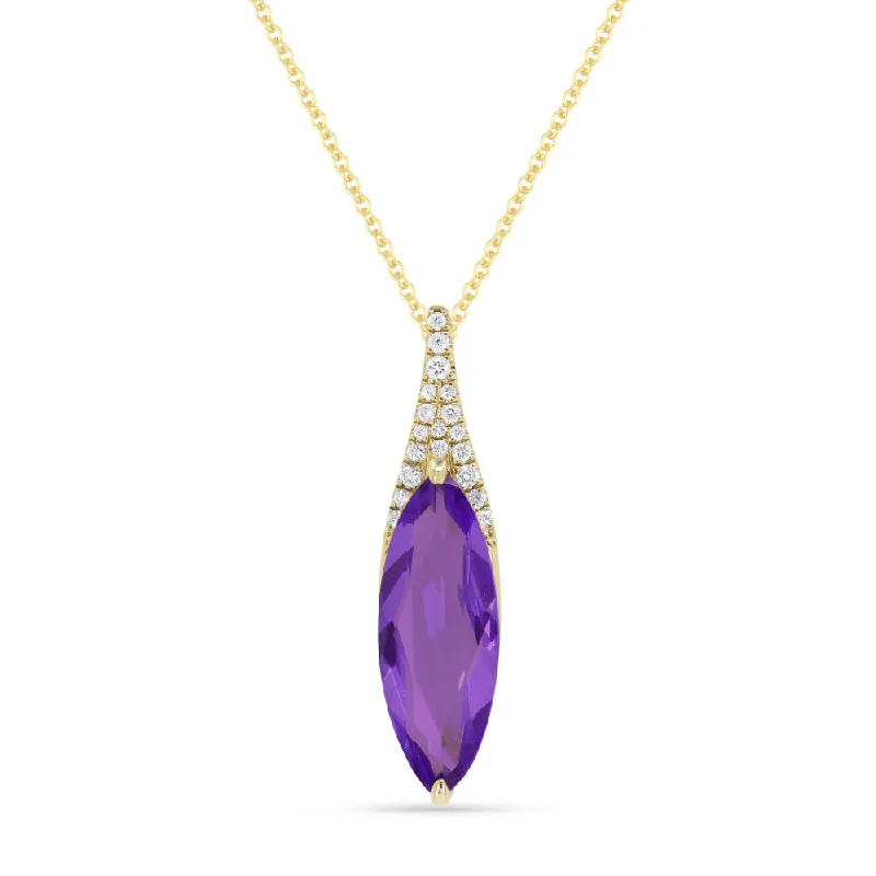 Bold link necklaces-2.73Ct Amethyst 16"pendant Necklace In 14K Yellow Gold