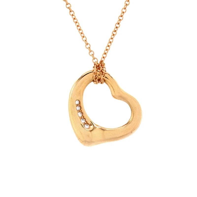 Gothic style necklaces-Elsa Peretti Open Heart 5 Diamonds Pendant Necklace 18K Rose Gold with Diamonds