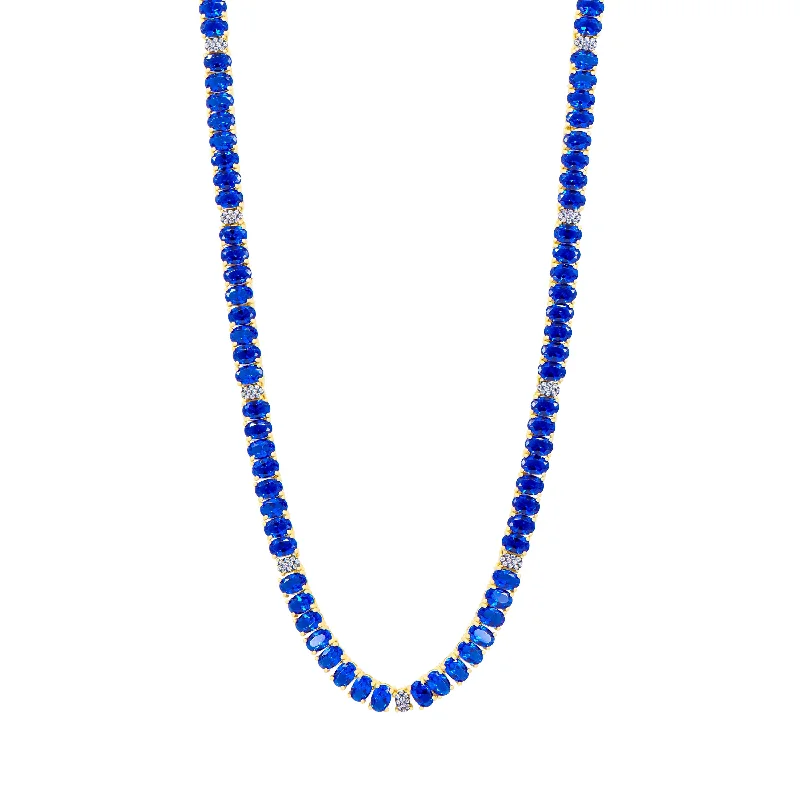 Bold link necklaces-Midnight Tri-Tone Twilight Oval Station Tennis Necklace