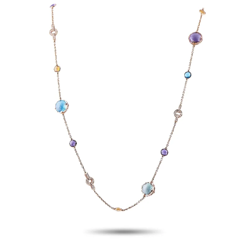 Starry night necklaces-Bvlgari Parentesi 18K Rose Gold Diamond and Multi Gemstone Long Necklace BV25-011725