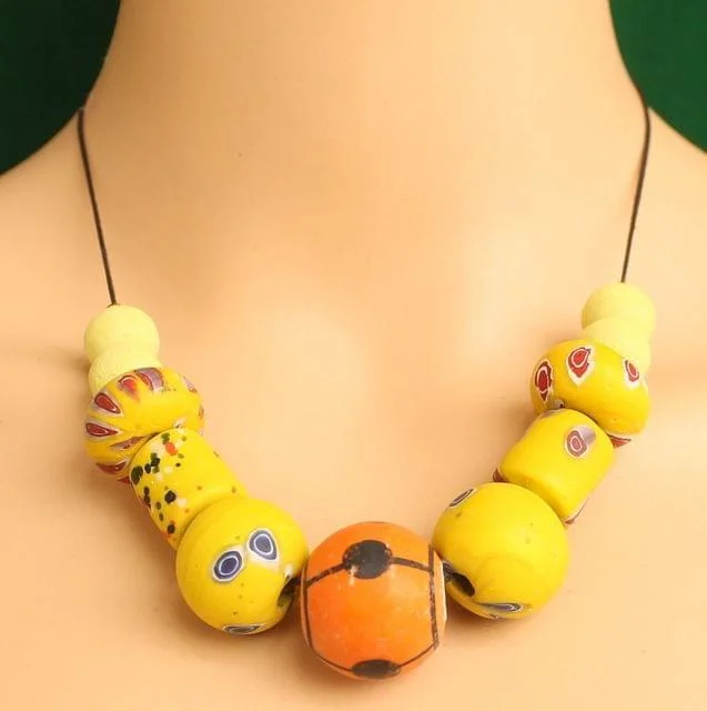 Locket style necklaces-Ceramic Beaded Necklace Yellow