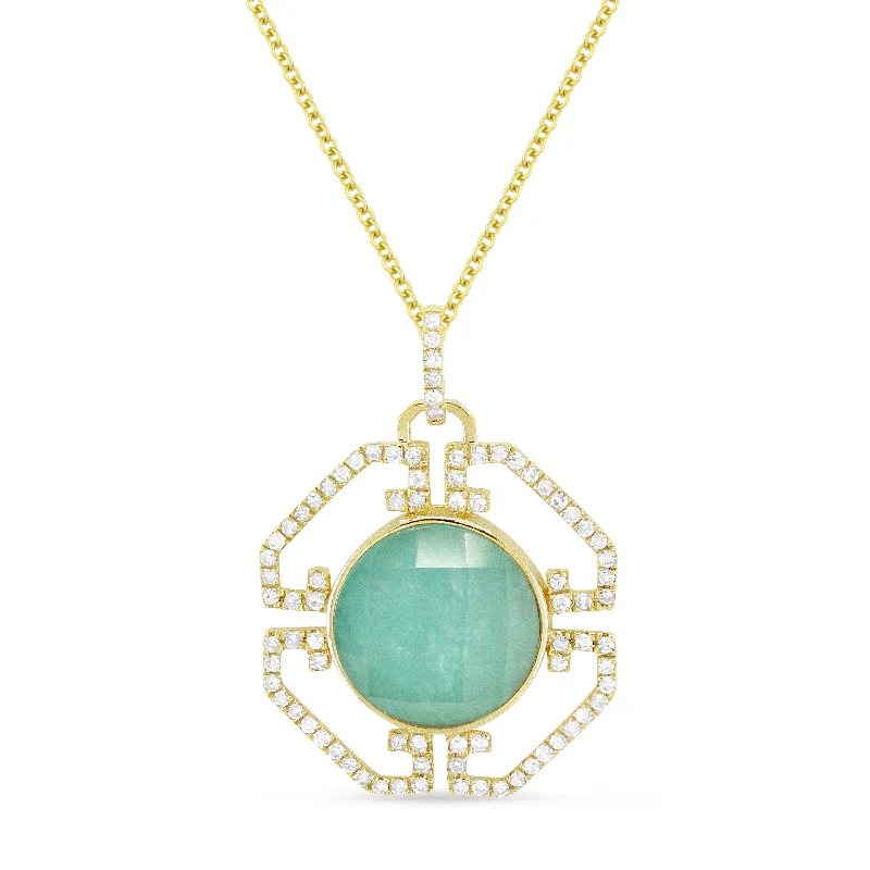 Crescent charm necklaces-1.85Ct Amazonite 16"pendant Necklace In 14K Yellow Gold