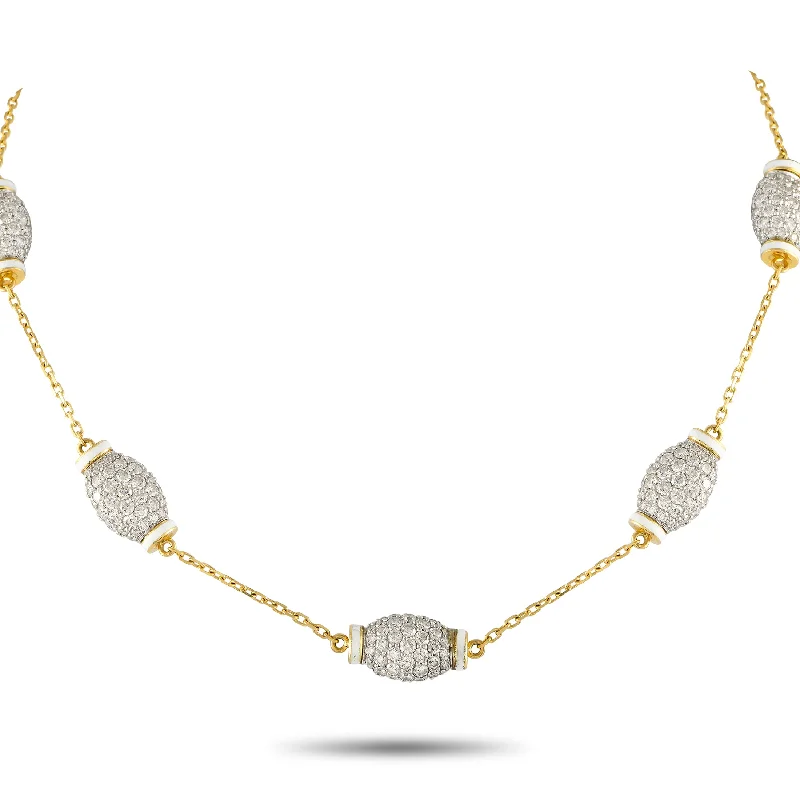 Leather strand necklaces-David Webb Platinum and 18K Yellow Gold 7.5ct Diamond Barrel Station Necklace DW20-011625