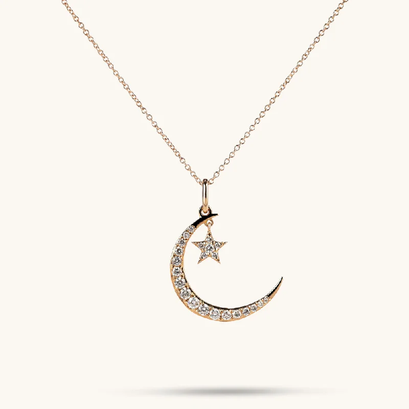 Mixed metal necklaces-Diamond Moon and Star Necklace