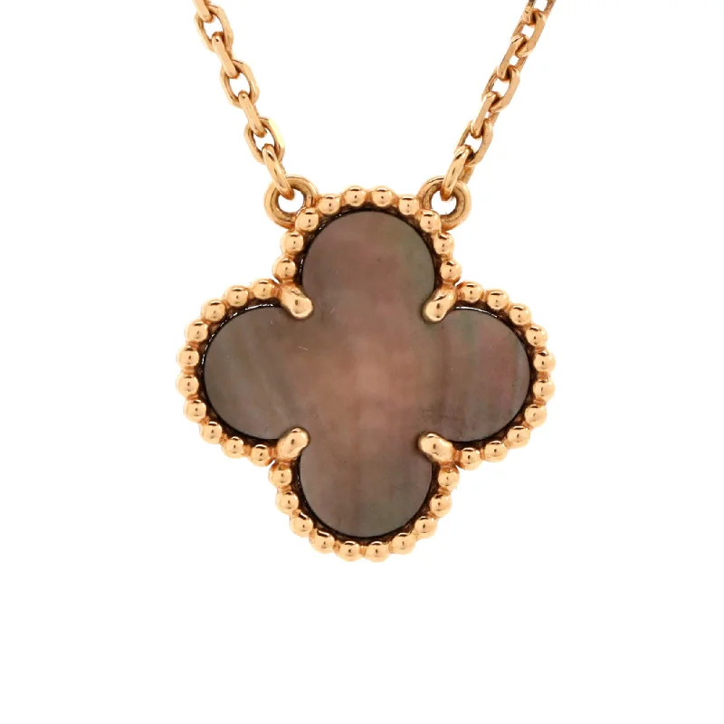 Seashell necklaces-Vintage Alhambra Pendant Necklace 18K Rose Gold and Grey Mother of Pearl