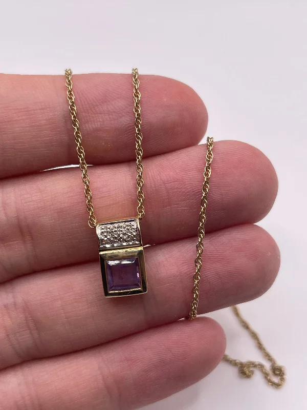 Hexagon pendant necklaces-9ct gold amethyst and diamond necklace