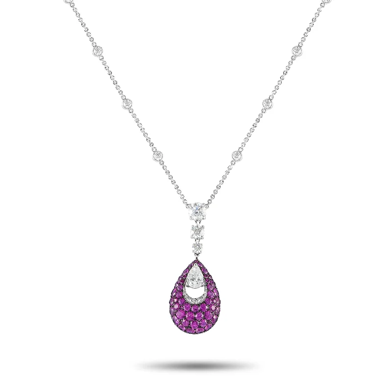 Rainbow crystal necklaces-Graff 18K White Gold 3.02ct Diamond and Pink Sapphire Necklace GR04-011625