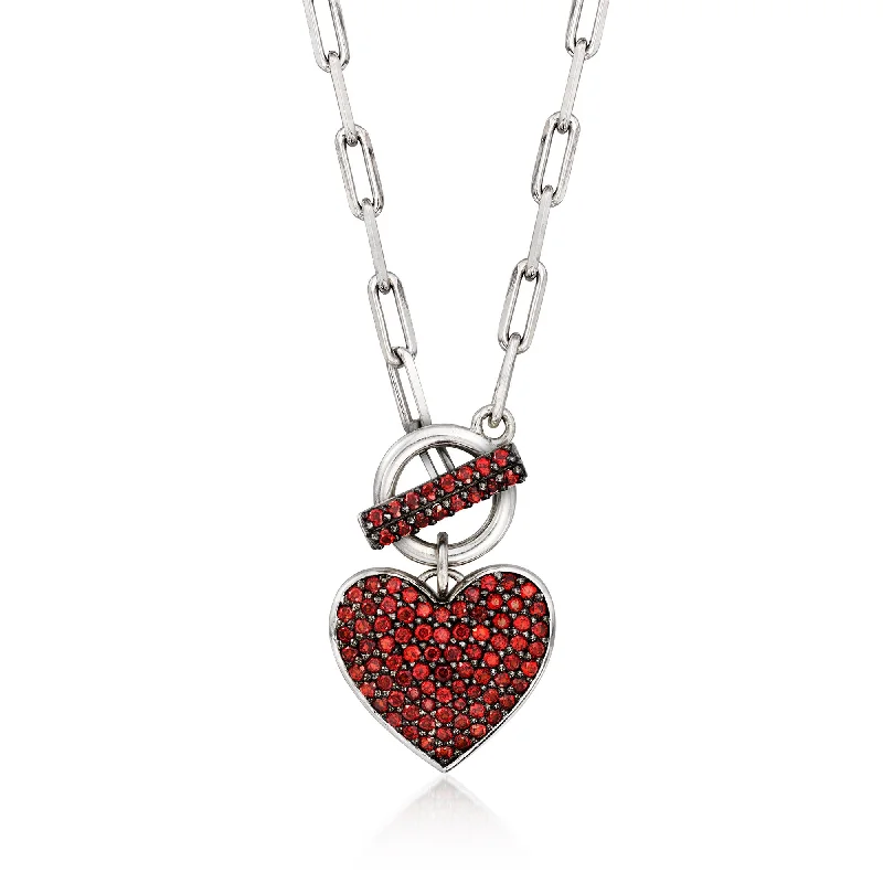 Rainbow crystal necklaces-Ross-Simons Garnet Heart Toggle Necklace in Sterling Silver