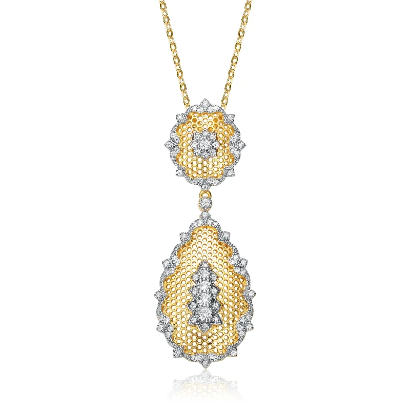 Sunflower charm necklaces-Rachel Glauber Rhodium And 14k Gold Plated Cubic Zirconia Pendant Necklace