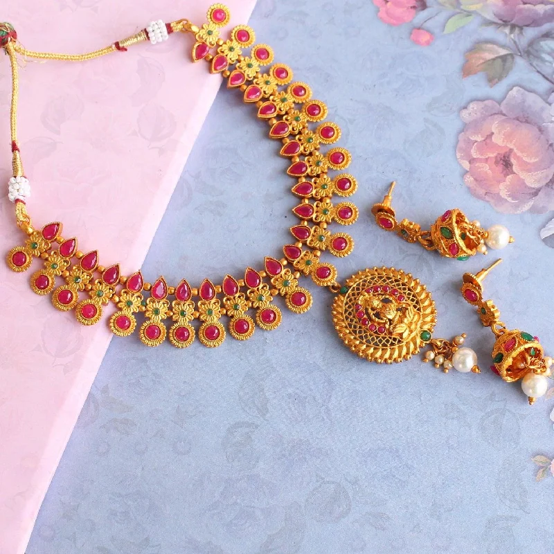 Moonstone necklaces-Sanskriti Temple Necklace Set