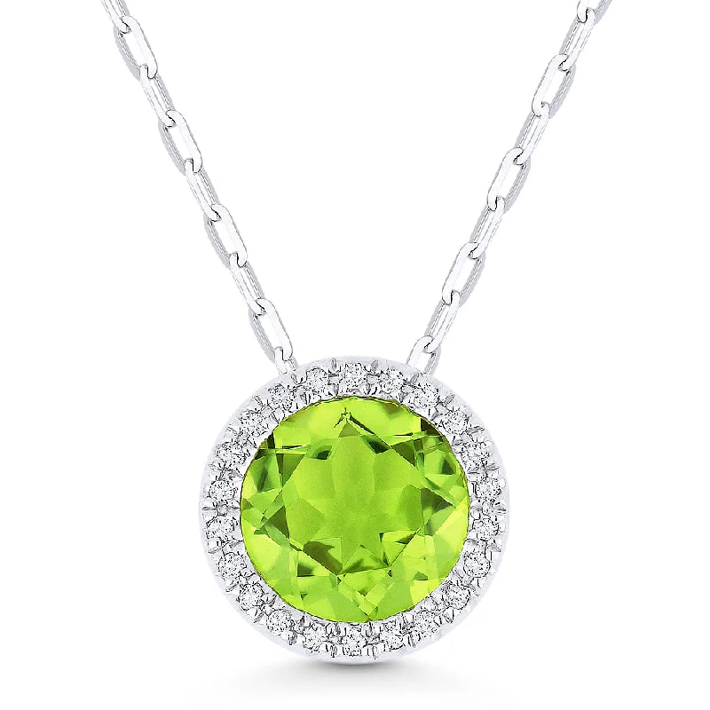 Victorian charm necklaces-1.49Ct Peridot 16"pendant Necklace In 14K White Gold