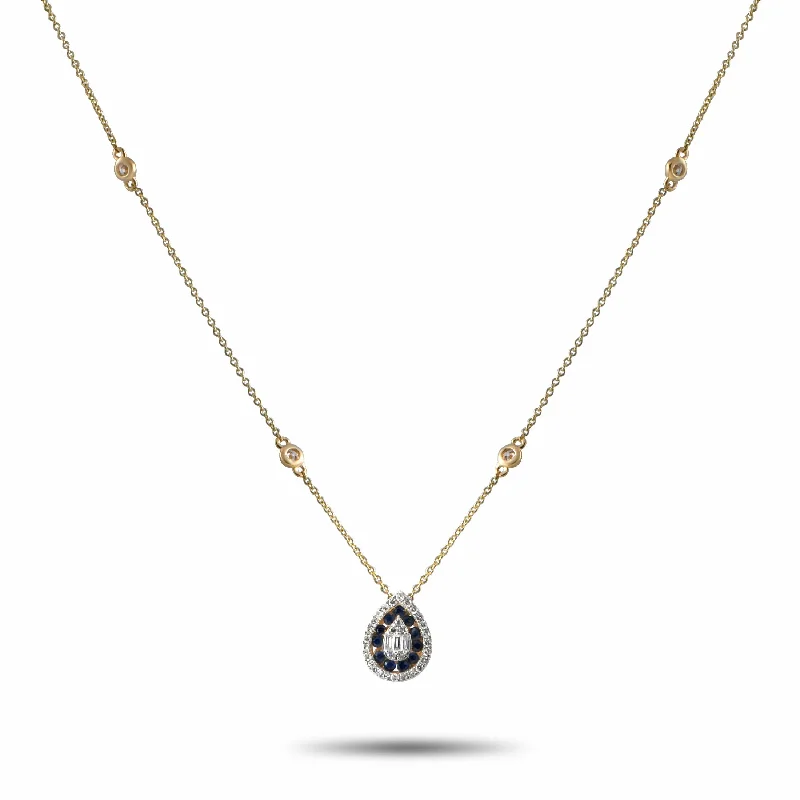 Angel charm necklaces-LB Exclusive 14K Yellow Gold 0.75ct Diamond and Sapphire Necklace PN15628-Y