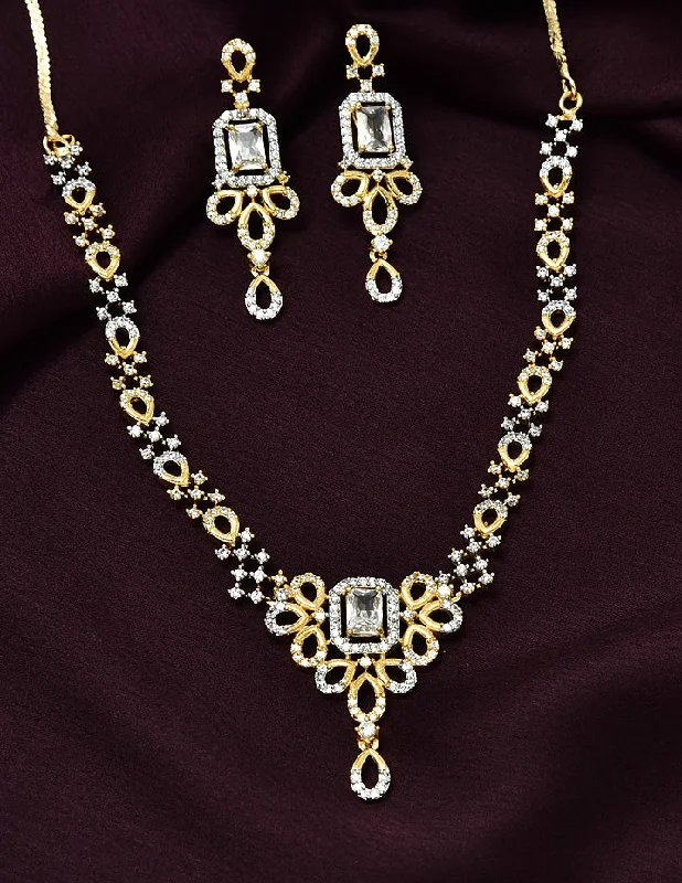 Victorian charm necklaces-Designer GJ Polish Zirconia Necklace Set