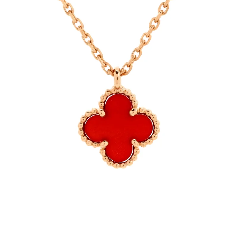 Citrine gem necklaces-Sweet Alhambra Pendant Necklace 18K Rose Gold and Carnelian