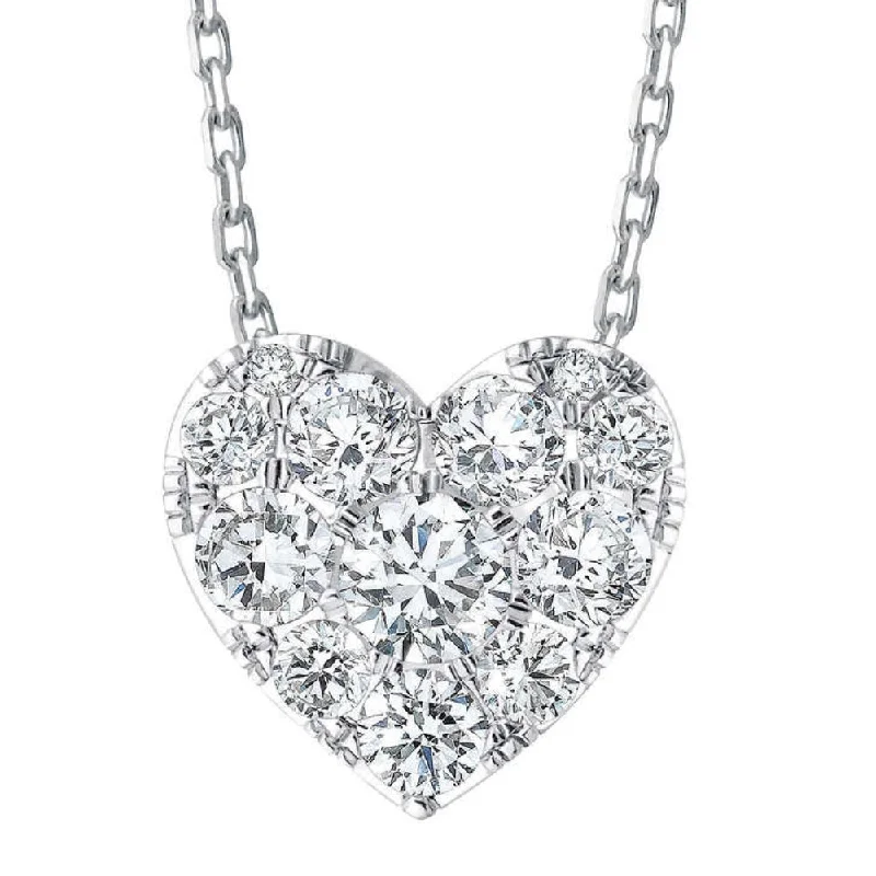 Magnetic clasp necklaces-3/4Ct Diamond Heart Pendant 14k White Gold 18" Necklace Lab Grown