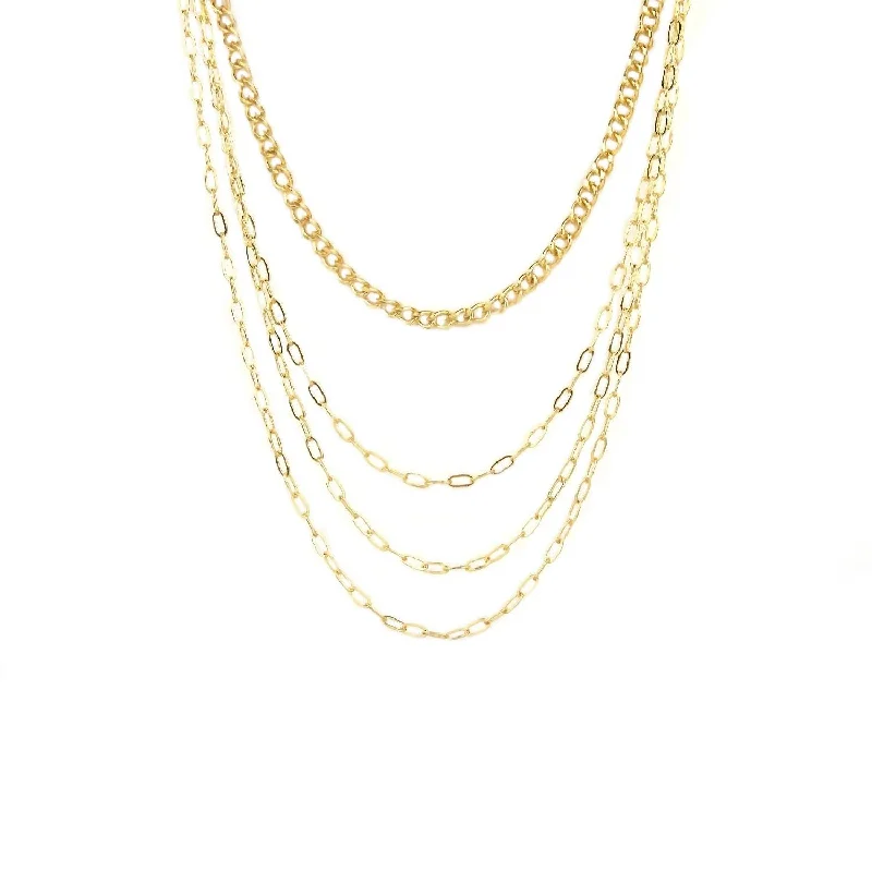 Sleek chain necklaces-Four Strand Link Necklace In Gold