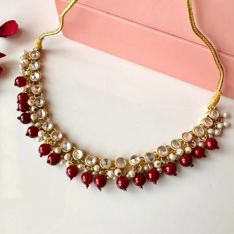 Matte gold necklaces-Jeena Necklace (Maroon)