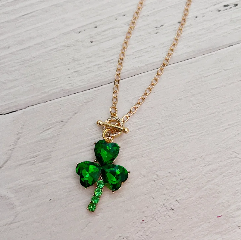 Geometric chain necklaces-Rhinestone Shamrock Toggle Necklace