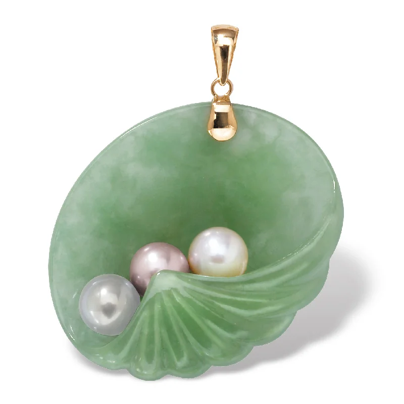 Crystal charm necklaces-Genuine Jade and Cultured Pearl Shell Pendant in 14k Gold