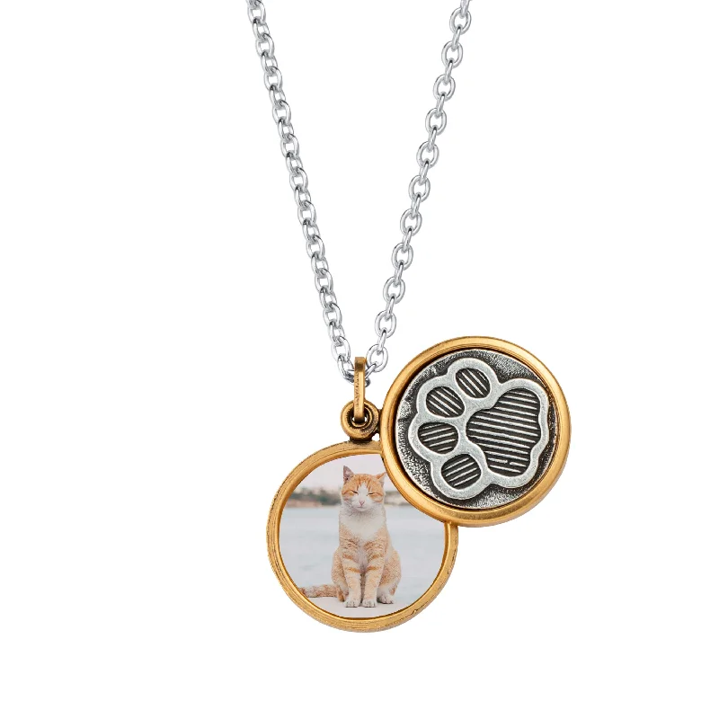 Labradorite necklaces-Pawprint Personalized Photo Locket Necklace